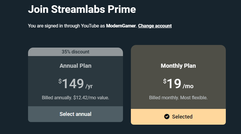 live stream software pricing for streamlabs obs prime